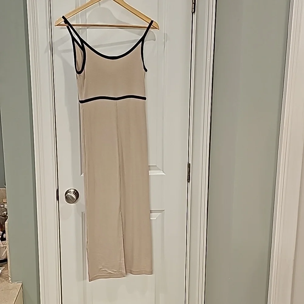 ATM Anthony Thomas Melillo Tan Modal Rib Cami Dress with Black Contrast Trim-XS - Picture 8 of 12